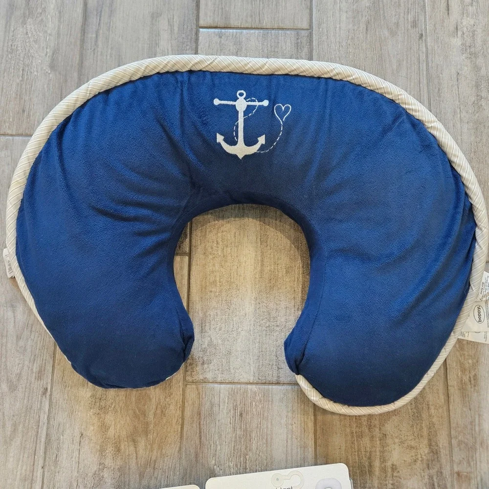 Boppy‎ Nursing Pillow Bundle Navy Blue Nautical Anchor Slip Covers Shower Gift